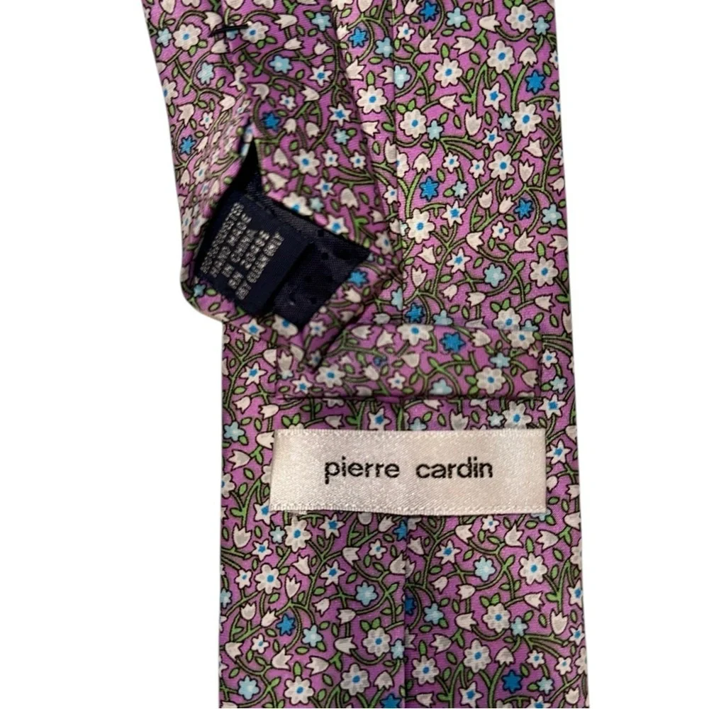 Vintage Pierre Cardin Mens Tie Pinkish Purple Floral Pattern Handmade 61x3”